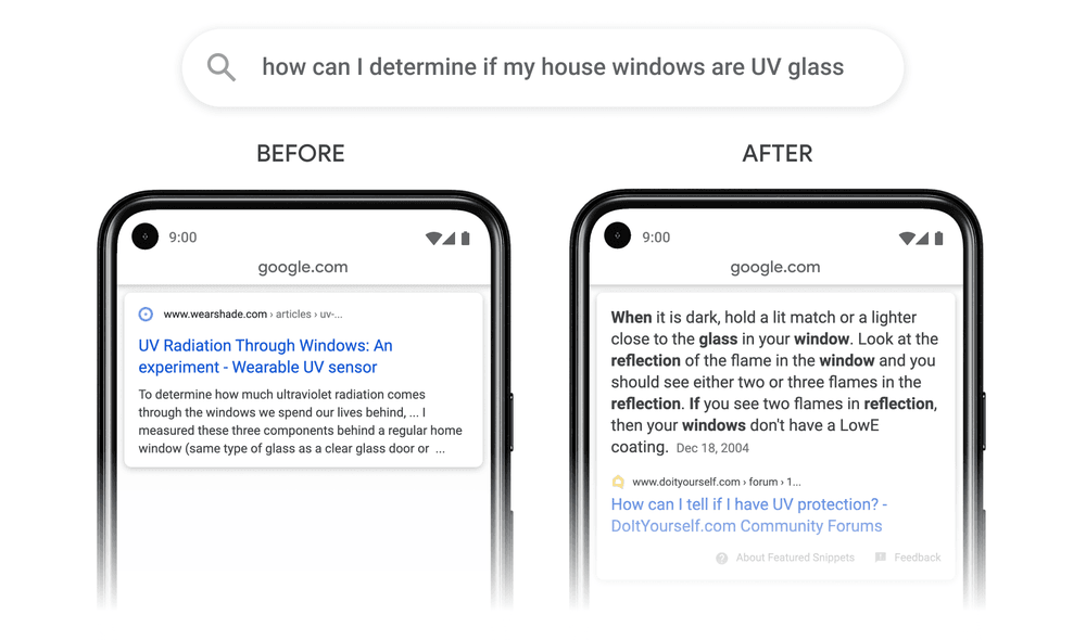 Comparison of Google passages update on mobiles