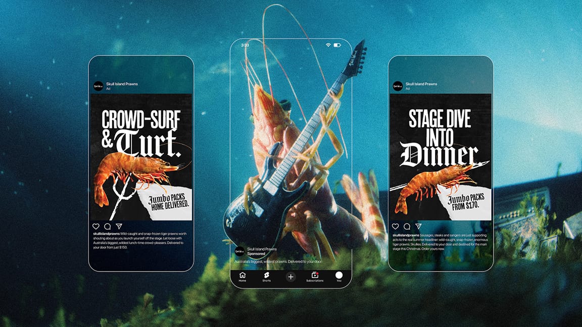 Skull Island Prawns Eat the Wild campaign stills across social formats